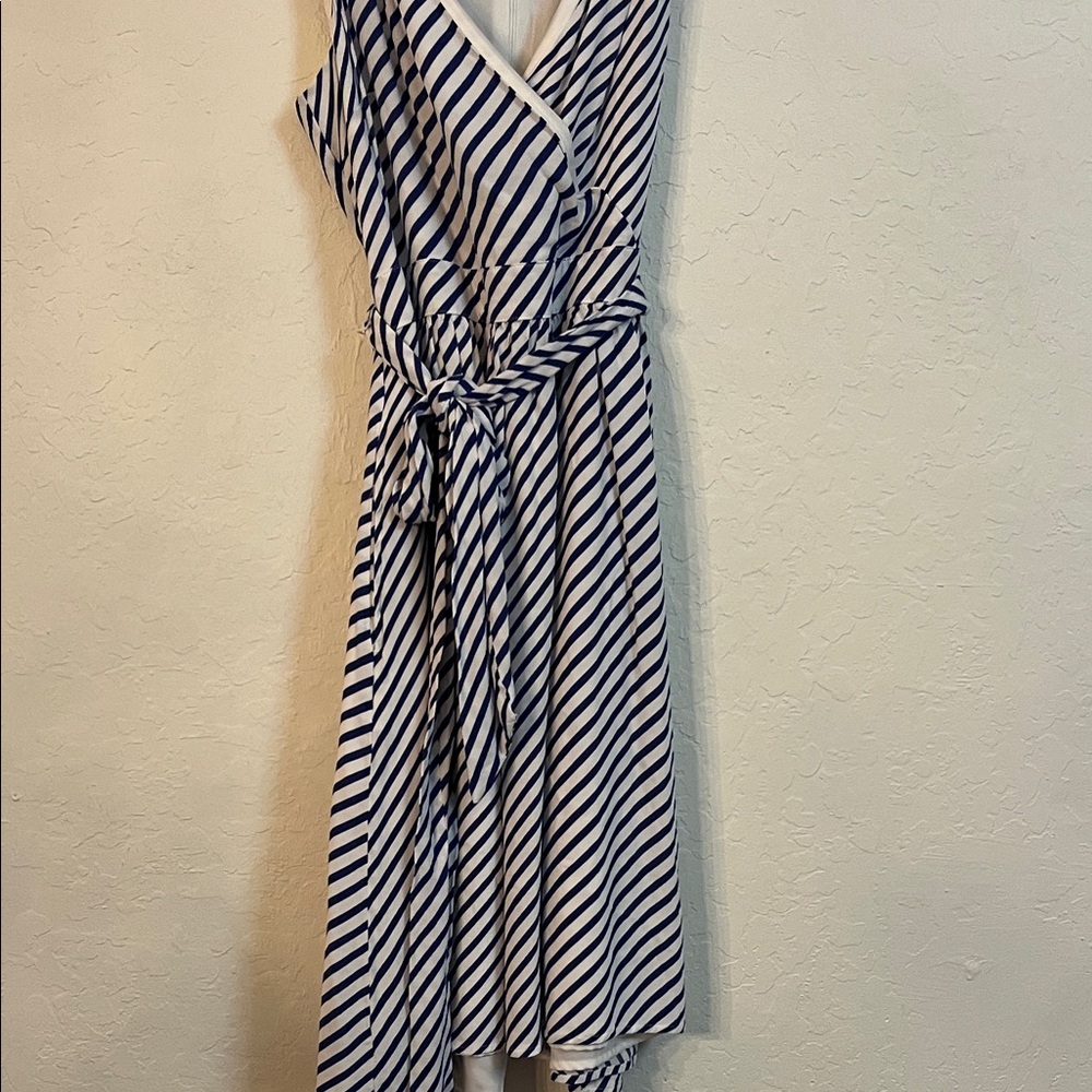 LOFT Blue and White Striped Midi Dress